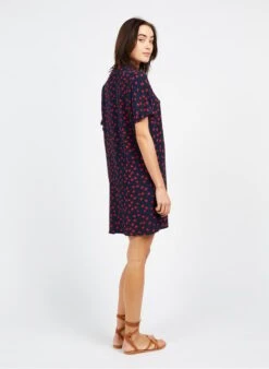 Blue Short Printed Dress With Tailored Collar -Morganmai Store 3969429
