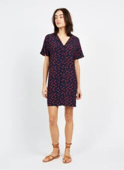 Blue Short Printed Dress With Tailored Collar -Morganmai Store 3969430