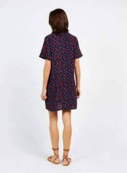Blue Short Printed Dress With Tailored Collar -Morganmai Store 3969431