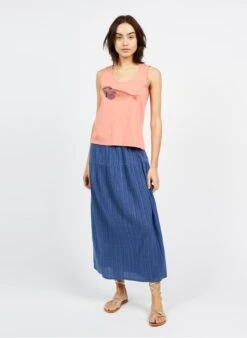 Orange Round-neck Printed Cotton Tank Top -Morganmai Store 3969543