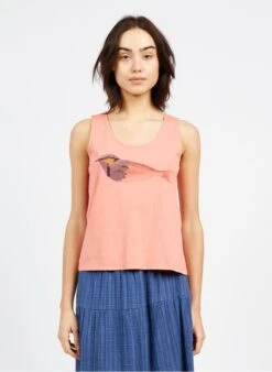 Orange Round-neck Printed Cotton Tank Top