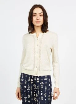 Beige Cotton-blend Cardigan