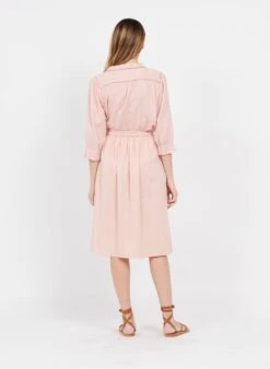 Pink Loose-fit Striped Cotton Shirt -Morganmai Store 3972105