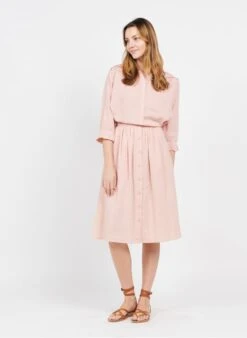 Pink Loose-fit Striped Cotton Shirt -Morganmai Store 3972109