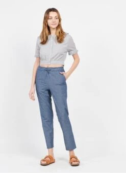 Blue Short Printed Cotton Shirt -Morganmai Store 3972138