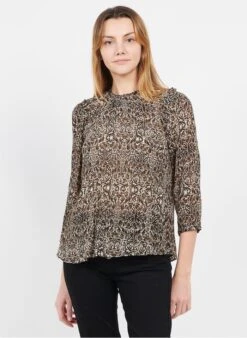 Ikks Brown Printed Top With Lurex Thread
