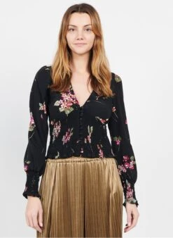 TWINSET Black Floral Print Viscose Blouse