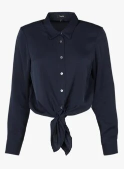 THEORY BD TIE WAIST - Blue Silk Shirt With Classic Collar -Morganmai Store 3972467
