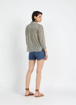 Green Fluid Printed Cotton Shirt -Morganmai Store 3972846