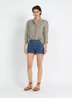 Green Fluid Printed Cotton Shirt -Morganmai Store 3972847