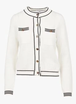 Suncoo GODARD - White Buttoned Cardigan With Contrasting Trim -Morganmai Store 3978938