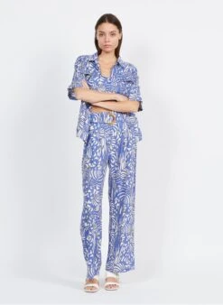 Suncoo LORNA - Blue Printed Shirt With Classic Collar -Morganmai Store 3980191