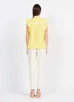 Suncoo LOUKI - Yellow Embroidered Cotton Top -Morganmai Store 3980334