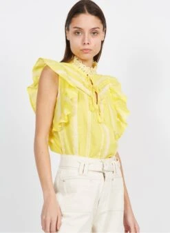 Suncoo LOUKI - Yellow Embroidered Cotton Top