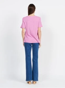 Suncoo MOANA - Purple Round-neck Linen And Cotton T-shirt With Screen Print -Morganmai Store 3980345