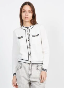 Suncoo GODARD - White Buttoned Cardigan With Contrasting Trim -Morganmai Store 3980352