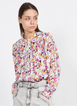 Suncoo LOUNA - Pink Printed Shirt With Mandarin Collar