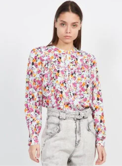Suncoo LOUNA - Pink Printed Shirt With Mandarin Collar -Morganmai Store 3980362