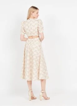 TWINSET Beige Printed Cotton V-neck Maxi Dress -Morganmai Store 3980929