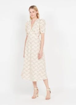 TWINSET Beige Printed Cotton V-neck Maxi Dress -Morganmai Store 3980930