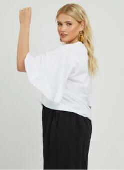 White Cotton T-shirt With Ruffled Sleeves -Morganmai Store 3982032
