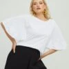 White Cotton T-shirt With Ruffled Sleeves