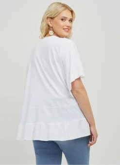 White Ruffled Cotton Blouse -Morganmai Store 3982038