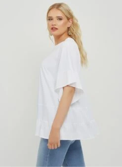White Ruffled Cotton Blouse -Morganmai Store 3982040
