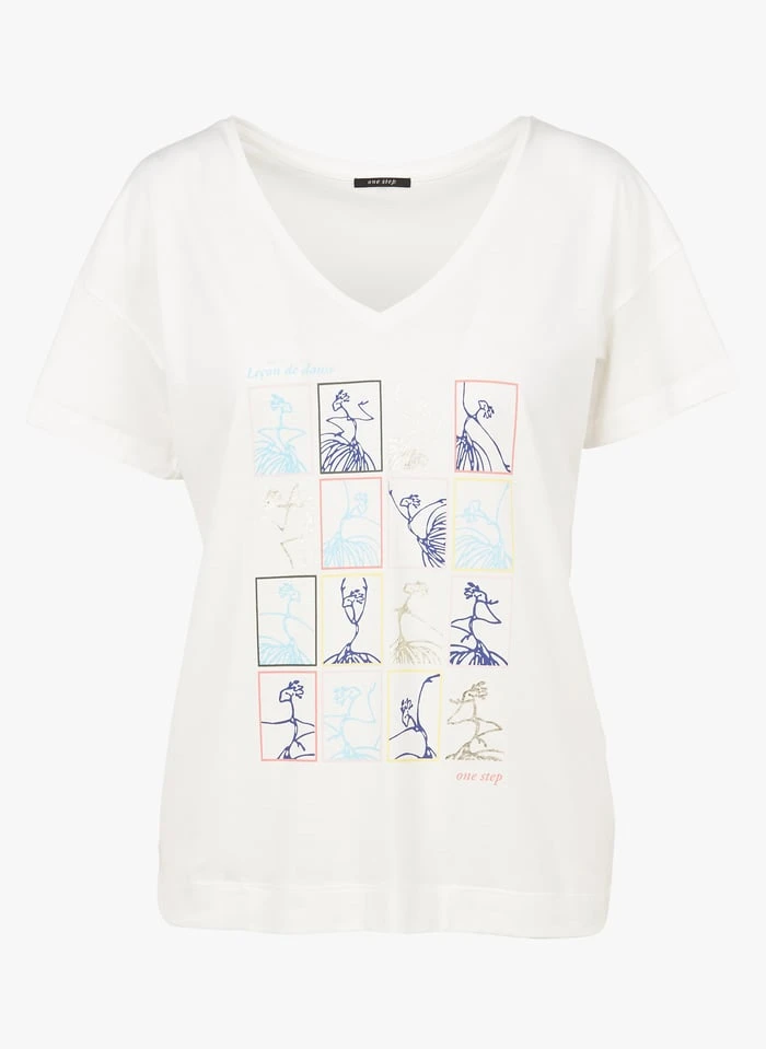 ONE STEP White V-neck Cotton T-shirt 3 ONE STEP White V-neck Cotton T-shirt - Image 3