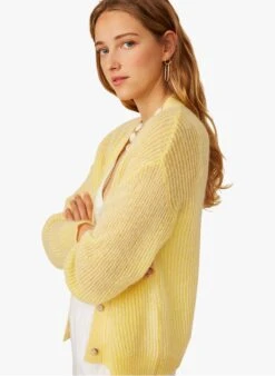 FLORA - Yellow V-neck Cardigan 9 FLORA - Yellow V-neck Cardigan -Morganmai Store 3985127