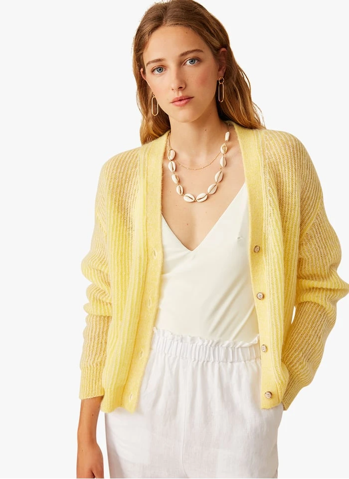 FLORA - Yellow V-neck Cardigan 5 FLORA - Yellow V-neck Cardigan - Image 5
