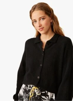 FAULIE - Black Buttoned Wool-blend Cardigan