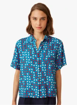 EUGENE - Blue Printed Shirt With Classic Collar -Morganmai Store 3985385