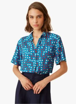 EUGENE - Blue Printed Shirt With Classic Collar