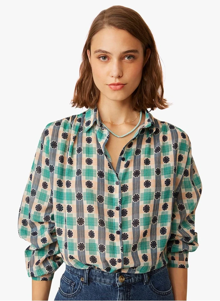 EBONY - Green Check Print Cotton Shirt 5 EBONY - Green Check Print Cotton Shirt - Image 5