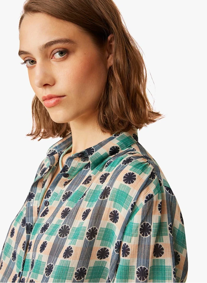 EBONY - Green Check Print Cotton Shirt 2 EBONY - Green Check Print Cotton Shirt - Image 2