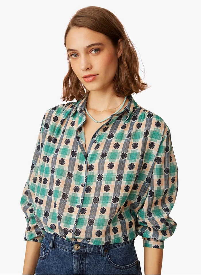 EBONY - Green Check Print Cotton Shirt 1 EBONY - Green Check Print Cotton Shirt