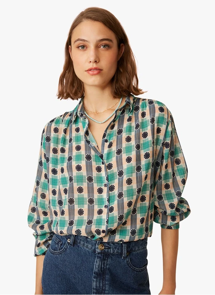 EBONY - Green Check Print Cotton Shirt 4 EBONY - Green Check Print Cotton Shirt - Image 4