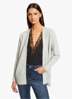 MORGAN Grey Straight-cut Fine-knit Cardigan