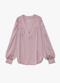 Zadig & Voltaire TELIA - Pink Satin-feel V-neck Top -Morganmai Store 3996840