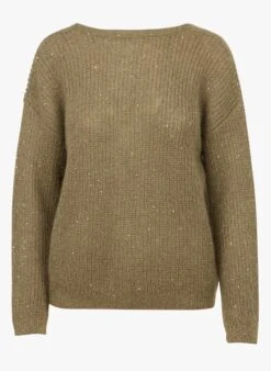 MAISON 123 MADDY - Brown Sequined Mixed-knit V-neck Cardigan -Morganmai Store 3997482