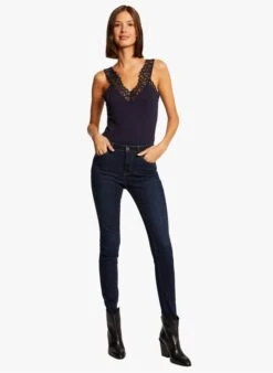 MORGAN Blue V-neck Top With Lace -Morganmai Store 4003404