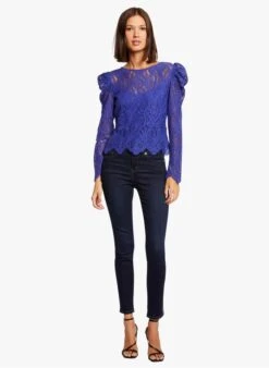MORGAN Purple Long-sleeved Lace Blouse With Black Lining -Morganmai Store 4003413