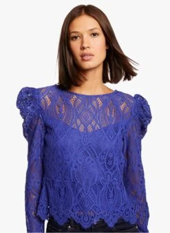 MORGAN Purple Long-sleeved Lace Blouse With Black Lining