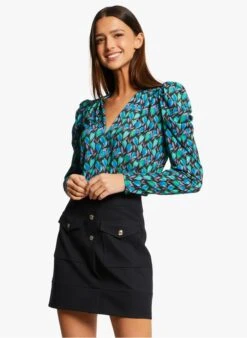 MORGAN TEKO - Multicolored Floral Print V-neck T-shirt