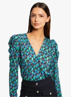 MORGAN TEKO - Multicolored Floral Print V-neck T-shirt -Morganmai Store 4003569