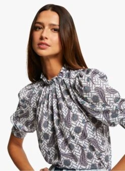 MORGAN TOM - Multicolored High-neck Printed Blouse