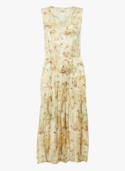 LOOK UP - Multicolored Long Floral Print Cotton V-neck Dress