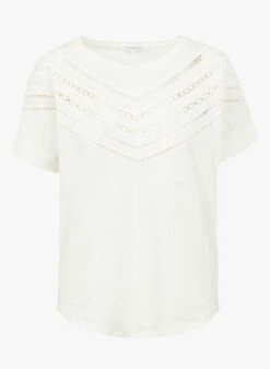 GERARD DAREL AILEEN - White Embroidered Linen Round-neck Top 7 GERARD DAREL AILEEN - White Embroidered Linen Round-neck Top -Morganmai Store 4004193