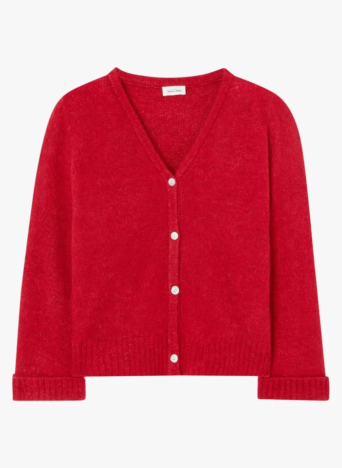 American Vintage EAST - Red Loose-fit V-neck Cardigan 3 American Vintage EAST - Red Loose-fit V-neck Cardigan - Image 3